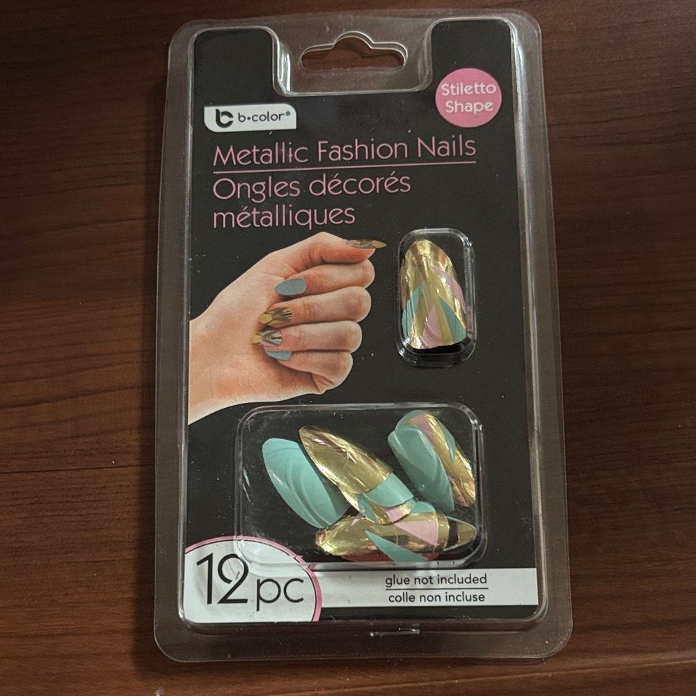 Metallic Fashion Press-On Nails - Gold and Aqua